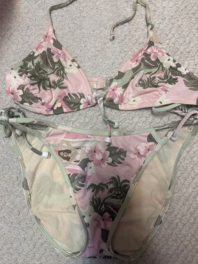Floral Pink Triangle Tie Bikini Set
